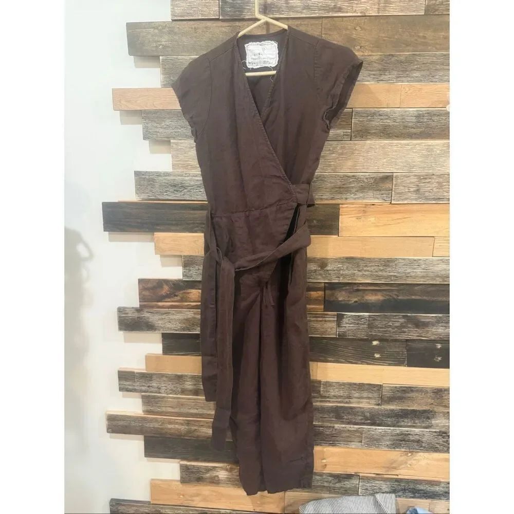 NotPerfectLinen Margaret Jumpsuit pockets espresso size S